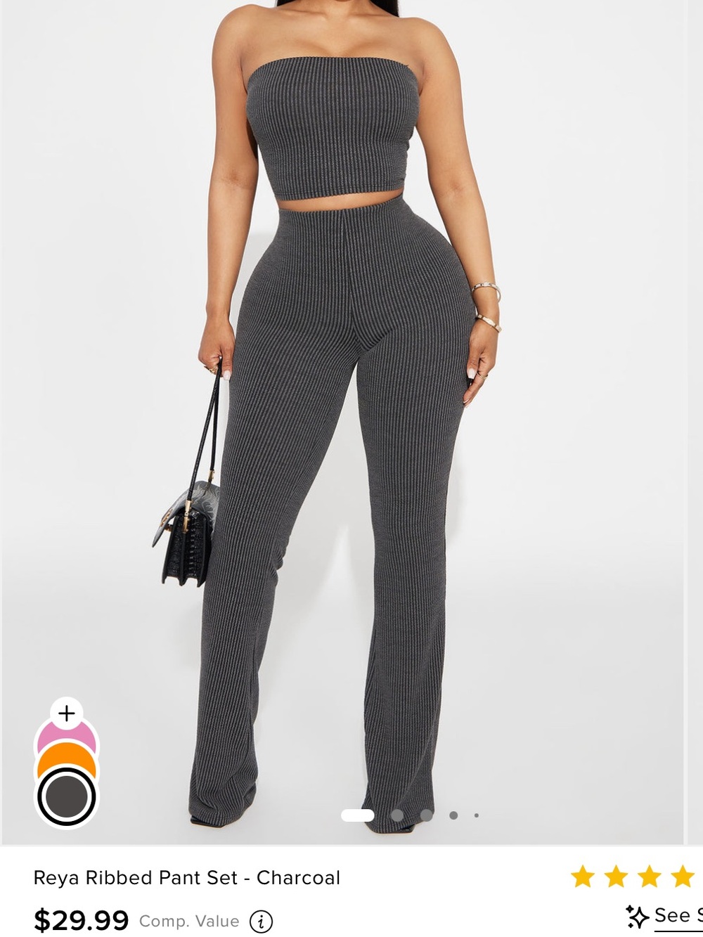Fashionnova Ribbed pants set- Charcoal